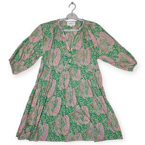 ba&sh Odeon Paisley Print Mini Dress Green Pink Cotton Size 2